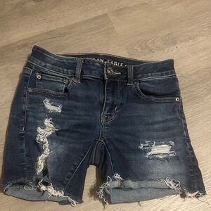 American Eagle Outfitters Women's Ripped Jean Shorts - Dark Blue